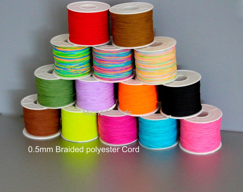 0.5mm Braided Polyester Cord 5 Yards BLACK Silk Chinese Knot Shamballa Macrame Thin Strong Knotting Beading String Thread Cording 0.4 mm