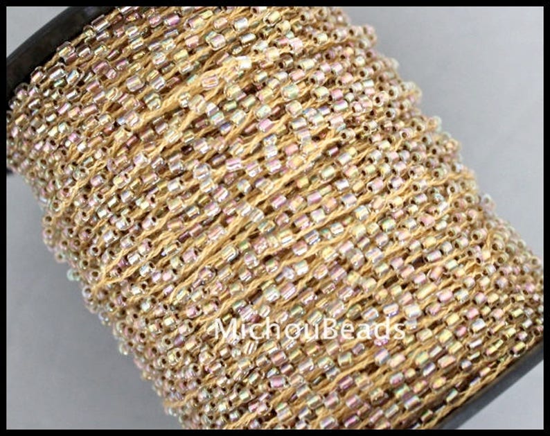 # 17 Peru AB 1 YARD SEED Bead Cord 2mm Bugle Tiny Glass Seed beads weaved on Polyester Thread Beaded Cord for Wrap Bracelet Jewelry