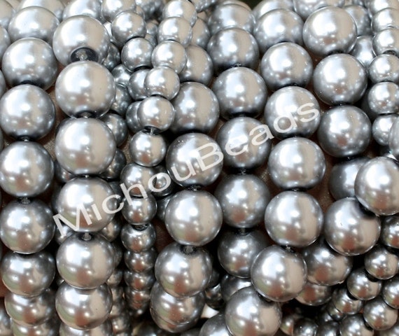 BULK DISCOUNT 32 Strand 8mm GREY Round Pearl Glass Beads Opaque
