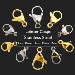 10 Surgical Stainless Steel 15mm Lobster Claw Clasps with Closed Loop