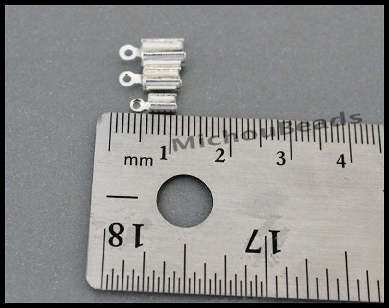 Silver Plated Copper Caps Crimps Bend Style w 3.2mm Inside Diameter BULK 200 MEDIUM 11mm Silver FOLD Tube Cord Tip Crimp w Loop 6420