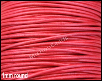 5 Yards 1mm Round LEATHER Cord - Metallic RASPBERRY 15 Feet Genuine Natural Lead free dye Indian Boho Wholesale Leather Cording By Yard -USA