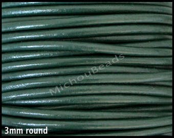 5 Yards 3mm DARK Green Round Genuine Natural LEATHER Cord - 15 Feet Indian Boho Natural Leather Wholesale Cording By the Yard - Instant Ship