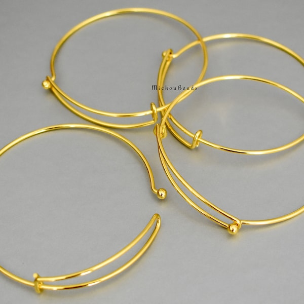 5 GOLD Wire Bangle - 65cm Openable Ball Loop Metal Stacking Bangle Bracelet - Open Close on One side Add Charms - BARGAIN Bin Sale - 6611