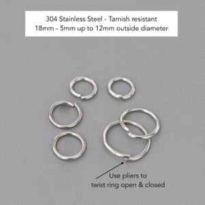 anti tarnish 304 Stainless steel open round jump rings in 18 gauge and 20g - Openable Jumprings STAINLESS STEEL 18g & 20 G in 4mm 3.5mm 3mm 5mm 6mm 8mm 10mm 12mm OD outside diameter linking ring connectors links jewelry beading supplies by MichouBeads
