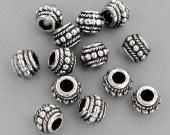 20 ANTIQUED Silver 8mm Tibetan Style DRUM Spacer Bead - 8X6mm w/ Large 3.6mm Hole Boho Nickel Free Metal Beads - Instant Ship fr USA - 8110