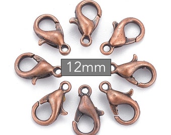 20 Antique COPPER 12mm LOBSTERClasps . 12X7mm Lobster Claw Clasp Parrot Trigger . Wholesale Clasp Lead Nickel Safe . Instant Ship - 6740