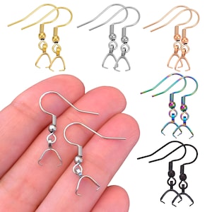 May include: Assortment of earring hooks in various colors, including gold, silver, rose gold, rainbow, and black. Each hook features a small ball and a loop at the top.