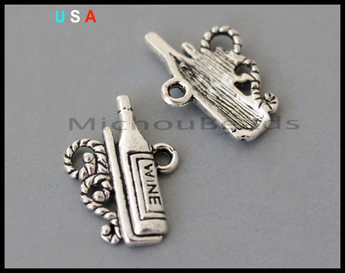 BULK 100 WINE Bottle Charm Dangles 20mm Antiqued Silver Wine Etsy