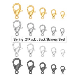 LOBSTER CLASPS 925 Sterling Silver Black 24K Gold 304 316 Surgical Stainless Steel 9mm 10mm 11mm 12mm 13mm 15mm Lobster Claw
