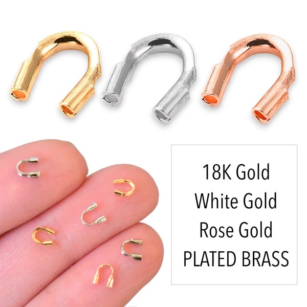 20 Wire Protector GUARDIANS . 4x4.5mm 0.7mm Hole . TARNISH RESISTANT 18K Gold White Rose Gold Plated Brass . For Wires up to 0.6mm / 0.025"