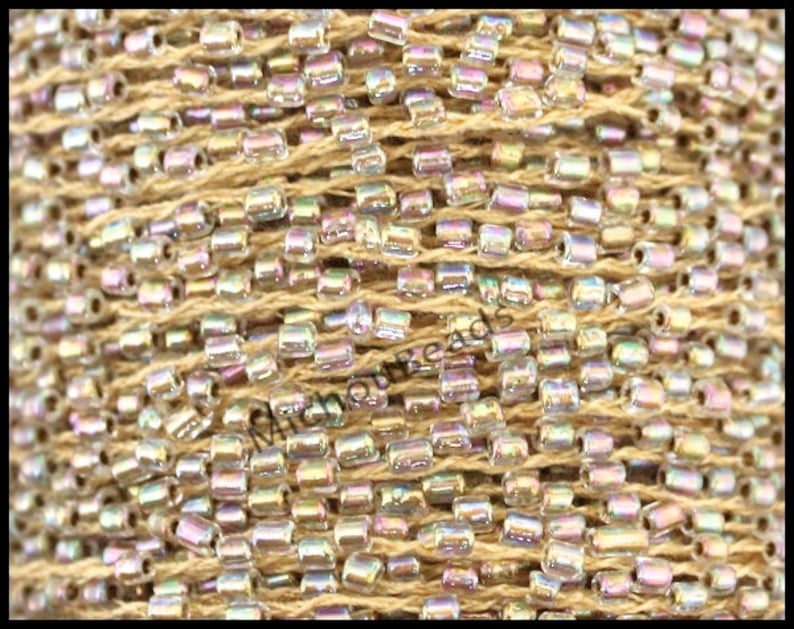 # 17 Peru AB 1 YARD SEED Bead Cord 2mm Bugle Tiny Glass Seed beads weaved on Polyester Thread Beaded Cord for Wrap Bracelet Jewelry