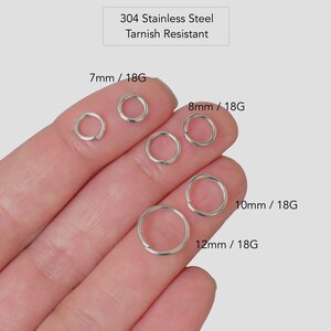 Tarnish resistant 304 Stainless steel open round jump rings in 18 gauge and 20g - Openable Jumprings STAINLESS STEEL 18g & 20 G in 4mm 3.5mm 3mm 5mm 6mm 8mm 10mm 12mm OD outside diameter linking ring connectors links jewelry beading supplies by MichouBeads