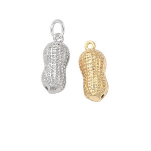May include: Two peanut-shaped charms, one silver and one gold, with a textured surface. The charms are perfect for adding a touch of whimsy to jewelry.