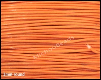 5 Yards 1mm Round LEATHER Cord - Vintage ORANGE  15 Feet Genuine Natural Lead free dye Indian Boho Wholesale Leather Cording By Yard