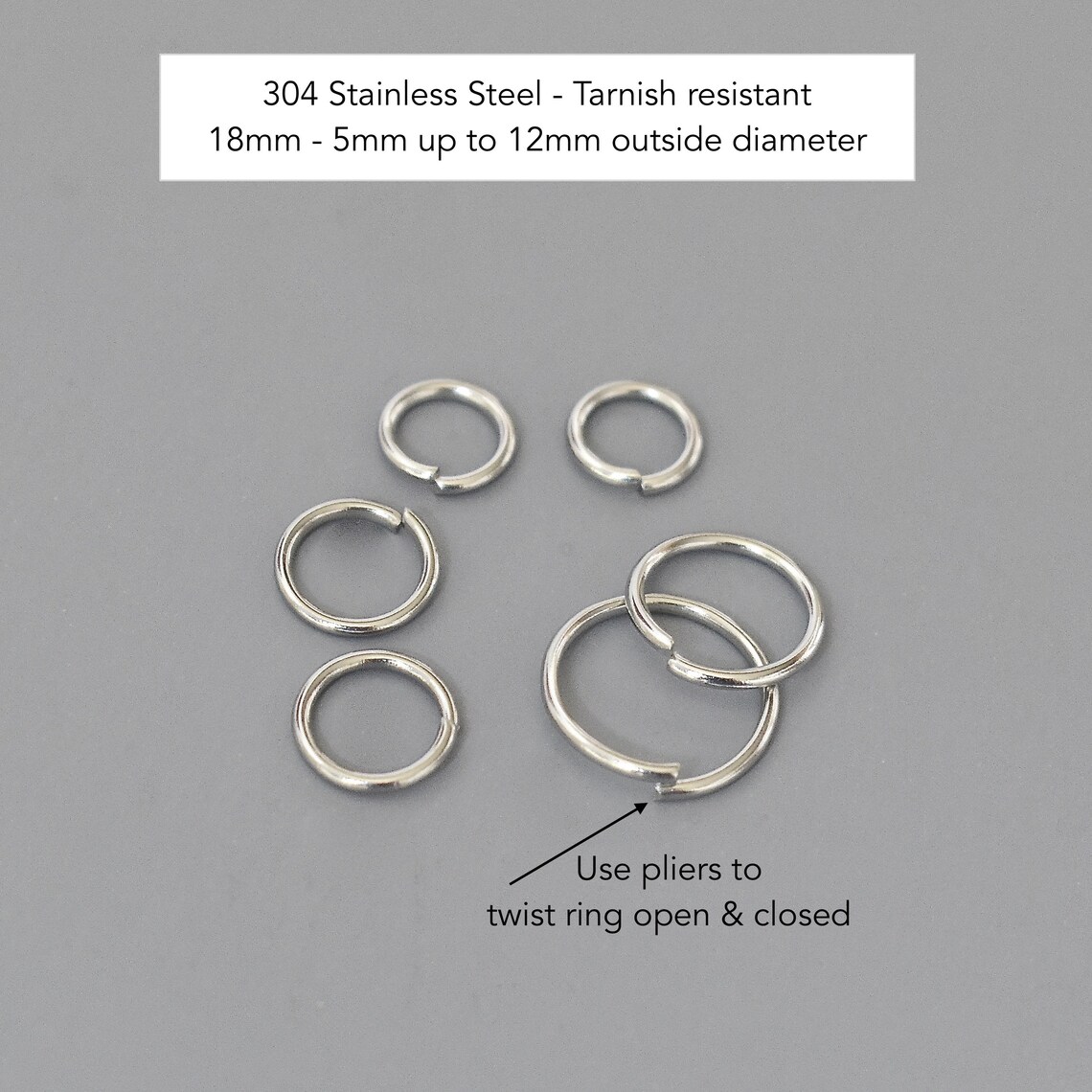 Openable Rings STAINLESS Steel OPEN Jump Rings - 18 Gauge 20 Gauge - 3.5mm 4mm 5mm 6mm ...