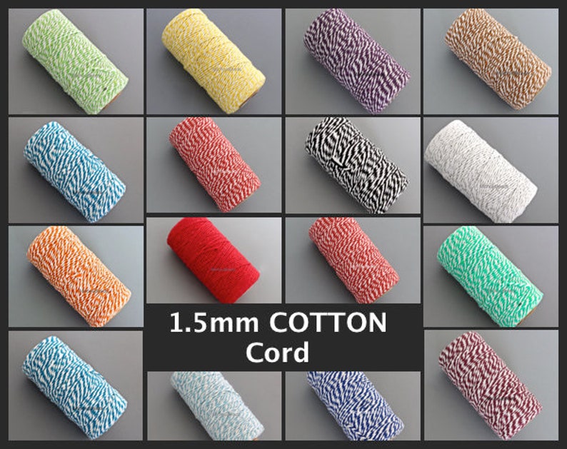 1.5mm COTTON Cord 5 Yards White GRAPE Purple Baker/'s Twine 2 Tone Colors Twist String Cording Jewelry Cord By the Yard Carded or Bundle