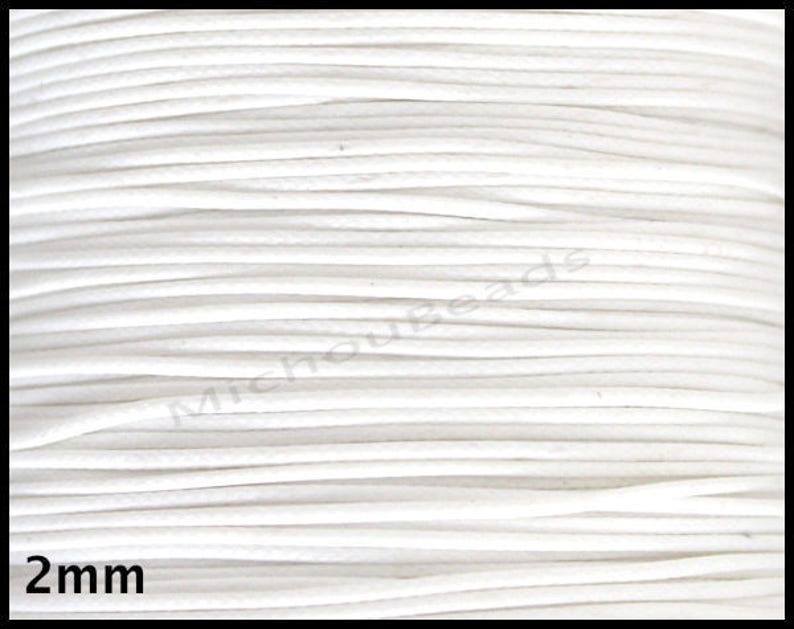 WHITE 15 Feet Round Soft Shiny Polyester Wax Cord for Beaded Wrap Stringing Bracelets USA Wholesale 5 Yards 2mm KOREAN Waxed Cord
