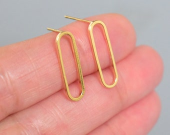 1 Pair Tarnish resistant 18K Gold Plated OVAL Bar Stud EAR WIRE Post Earring Findings .  Earrings w/ Rubber ear nuts - 8185