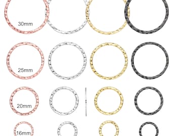 4 Anillos de enlace Infinity CIRCLE de acero, martillados, de doble cara, planos, redondos, texturizados, conectores focales, componentes de enlace, piezas de 16 mm, 20 mm, 25 mm, 30 mm