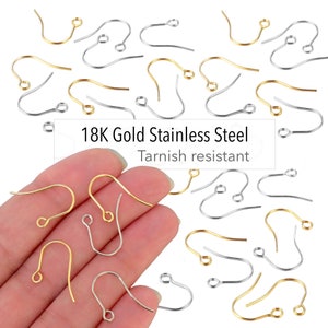 20 Pcs 18K Gold Plated STAINLESS Steel HOOK Ear Wire Earring Findings . 18mm 21 Gauge with Openable Loop . Tarnish Resistant 304 Stainless