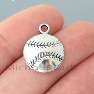 BULK 20 BASEBALL Softball Charm Pendants - 18mm Silver Sport Athlete Ball Game Dangle Charm Pendant - Quick Ship - USa DIY Wholesale - 6301