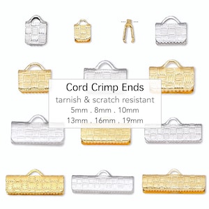 TEXTURED Ribbon CRIMP End Tarnish Resistant - Rectangle Square Silver Gold Plated Brass Pinch Cord Clamp Crimps Leather Suede - Mixe Sizes