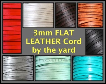 3mm FLAT Leather Cord By the Yard - Genuine NATURAL Indian Leather Cord for Wrap Bracelet - DIY Distressed boho jewelry Wholesale cord - Usa