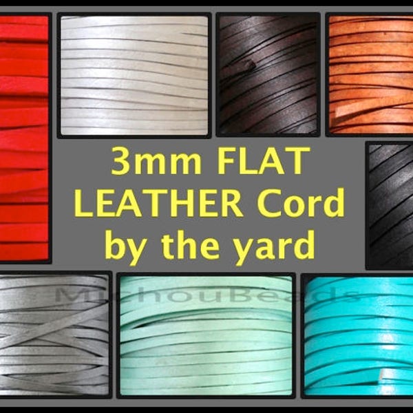 3mm FLAT Leather Cord By the Yard - Genuine NATURAL Indian Leather Cord for Wrap Bracelet - DIY Distressed boho jewelry Wholesale cord - Usa