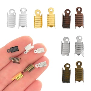 30 Rectangle 12mm FOLD Over CRIMPS Cord Ends . Folding Bend Cord Tip Clamps for Cords Silver gold Platinum Antique Copper Bronze Cord Ends