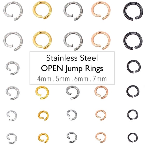 OPEN Jump Rings 304 STAINLESS Steel 20 Gauge - 18K Gold Plated Black Silver Rose Gold Stainless Steel Round Open Jumpring Connectors