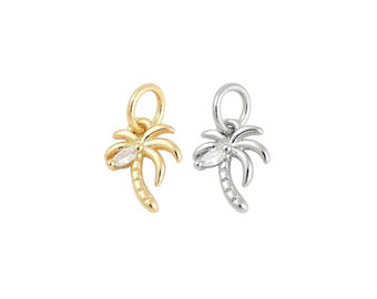 Tiny PALM TREE Charm 18K Gold Platinum 10mm cz Cubic Zirconia Coconut Beach Charms