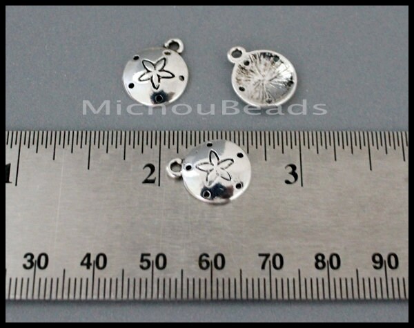 5 Antiqued Silver SAND Dollar Charm Pendants - Ocean Beach Starfish ...