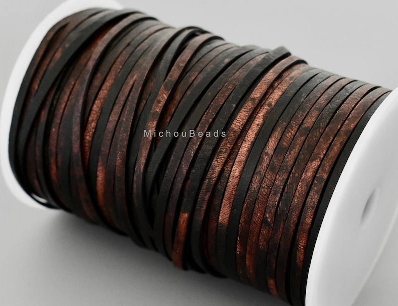 Sippa BLACK 3.5mm Wide Semi Soft Distressed Genuine Real Leather lace Cording 1 YARD 3.5x2mm FLAT Leather Cord for boho Wrap Bracelets