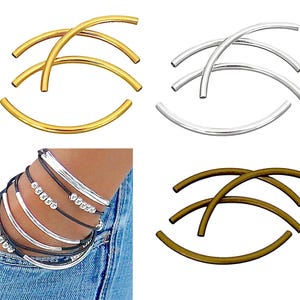 50mm Curved TUBE Beads - 50x3mm NOODLE Beads Silver 22Kt Gold Antique Bronze Plated 2.4mm Hole - Strong Curve and Wall - 10 Pcs - 5377