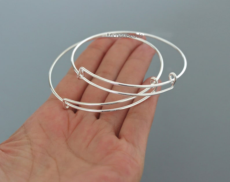 BARGAIN Bin Double Bar Shiny Silver Plated Medium Large Adjustable Wire Bracelet Lead and Nickel Safe 15 SILVER Expandable Bangles