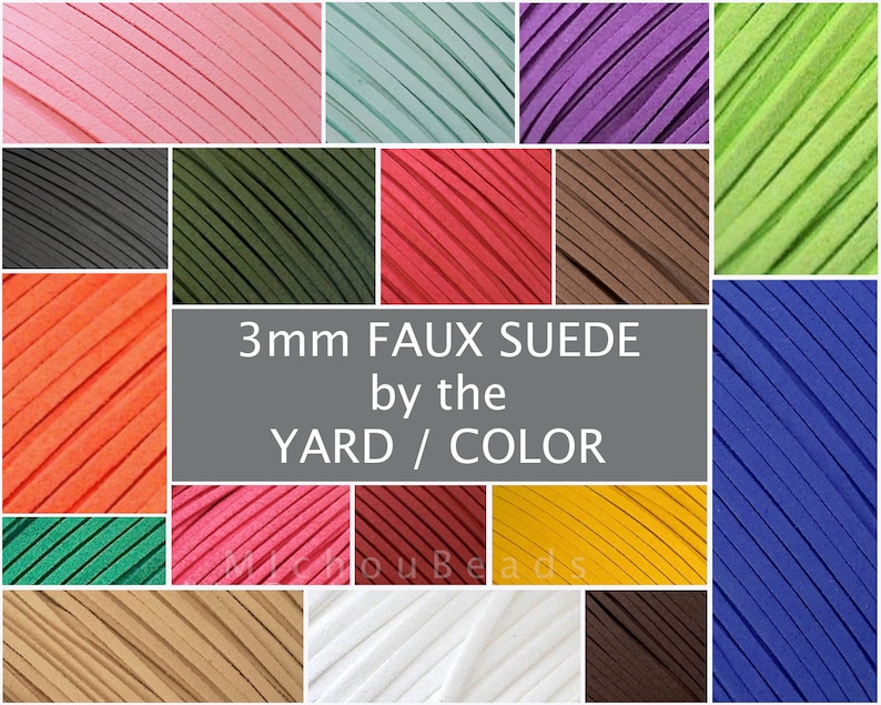 3mm Faux Suede Cord - 3x1.5mm Flat micro Fiber Faux Suede Leather Ribbon Jewelry Cord By the Yard - Pick COLOR / LENGTH - Usa Instant Ship 