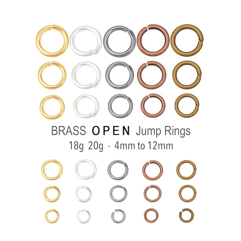 BRASS Jump Rings 3mm-12mm 18 20 Gauge Silver Gold Platinum Gunmetal ...