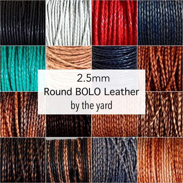 2.5mm BOLO BRAIDED Leather Cord - Round Genuine Natural Leather Bolo Cord Braided by the Yard Wholesale