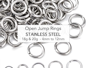 STAINLESS Steel OPEN Jump Rings - 18 Gauge & 20 Gauge - 4mm 5mm 6mm 7mm 8mm 10mm 12mm OD Round - Links Linking Ring Connectors