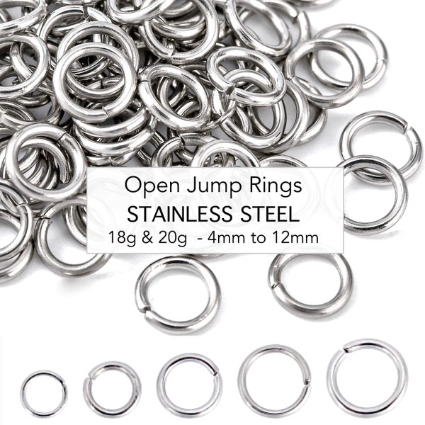 STAINLESS Steel OPEN Jump Rings - 18 Gauge & 20 Gauge - 4mm 5mm 6mm 7mm 8mm 10mm 12mm OD Round - Links Linking Ring Connectors