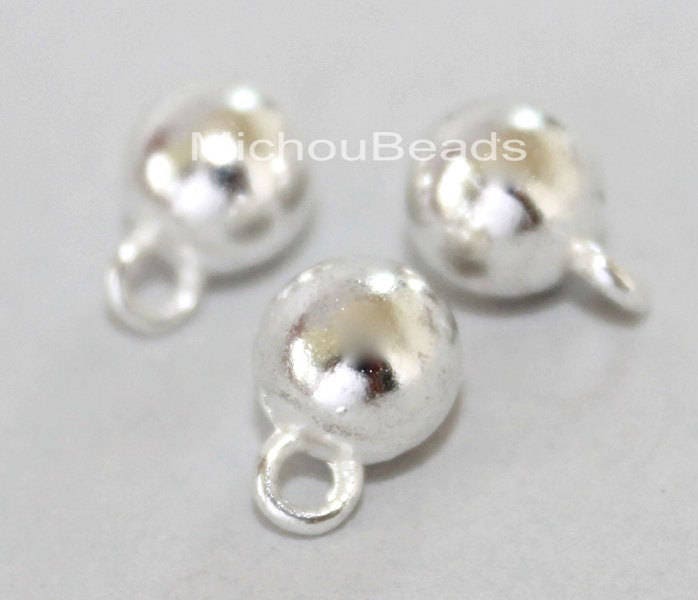 4x STERLING SILVER BRIGHT DANGLE BALL ROUND CHARM PENDANT 6mm #1237 