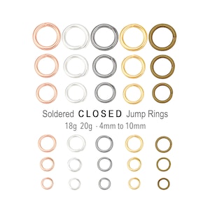 SOLDERED CLOSED Jump Rings 4mm to 10mm Round 18 20 21 Gauge Tarnish resistant Stainless Steel Silver Gunmetal Gold Antique Bronze Copper