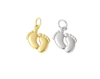 Baby Feet Footprint Charm 18K Gold Filled or Platinum Plated Brass 15.5mm Charms . 6mm Jump Ring . DIY Add On Charm Bracelet Jewelry Making