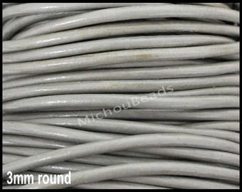 5 Yards 3mm Round LEATHER Cord - 15 Feet GRAY Natural Genuine Indian Leather Wholesale Boho Cording By the Yard - Instant Ship USA - Dst