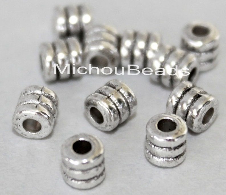 ANTIQUE SILVER~TUBE~TIBETAN STYLE~EUROPEAN~SPACER BEADS~9 x 7 MM~ 4.5 MM HOLE