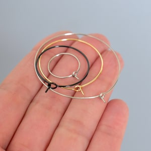 18K gold and black Round 316 stainless steel hoop ear wire earrings or wine glass charms -- 15mm 20mm 25mm 30mm 35mm 40mm by MichouBeads