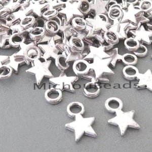 25 Antiqued Silver STAR Charms - 11mm Double Sided Tiny Star Charm - Instant Ship  USA  6410