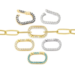 CARABINER Clasp 18K Gold Black Platinum Blue Oval Connector Lock CZ Pave Cubic Zirconia
