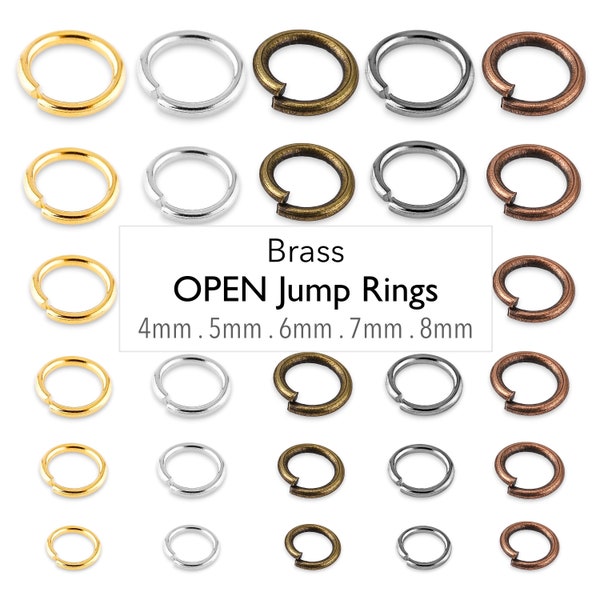 OPEN 18 Gauge Jump Rings Round - 5mm 6mm 7mm 8mm Plated BRASS STRONG Silver Gold Gunmetal Antique Copper Bronze Jumprings Links 4mm 20 Gauge